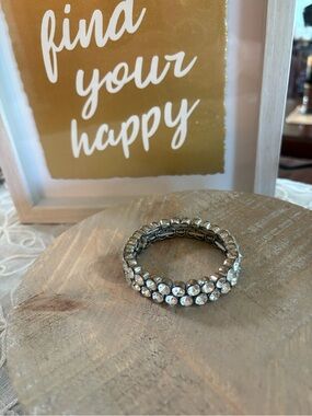 Clear Crystal Stretch Bracelet | Silver Tone Rhinestone Statement Bracelet